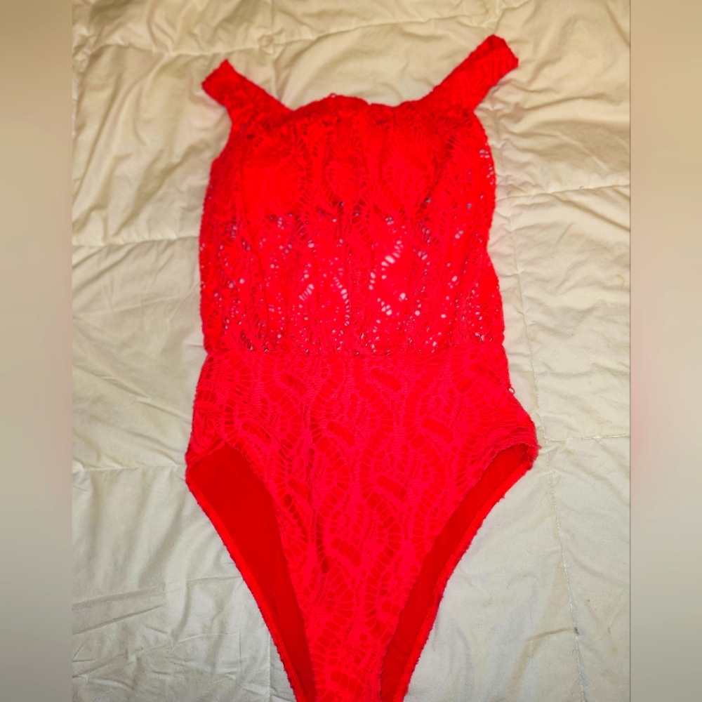 AERIE One Piece Bathing Suit, Bright Coral Colour, Preloved, Size M